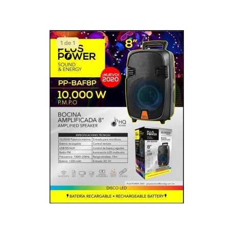 BOCINA SPIDER RECARGABLE 8 PULGADAS 10,000W.